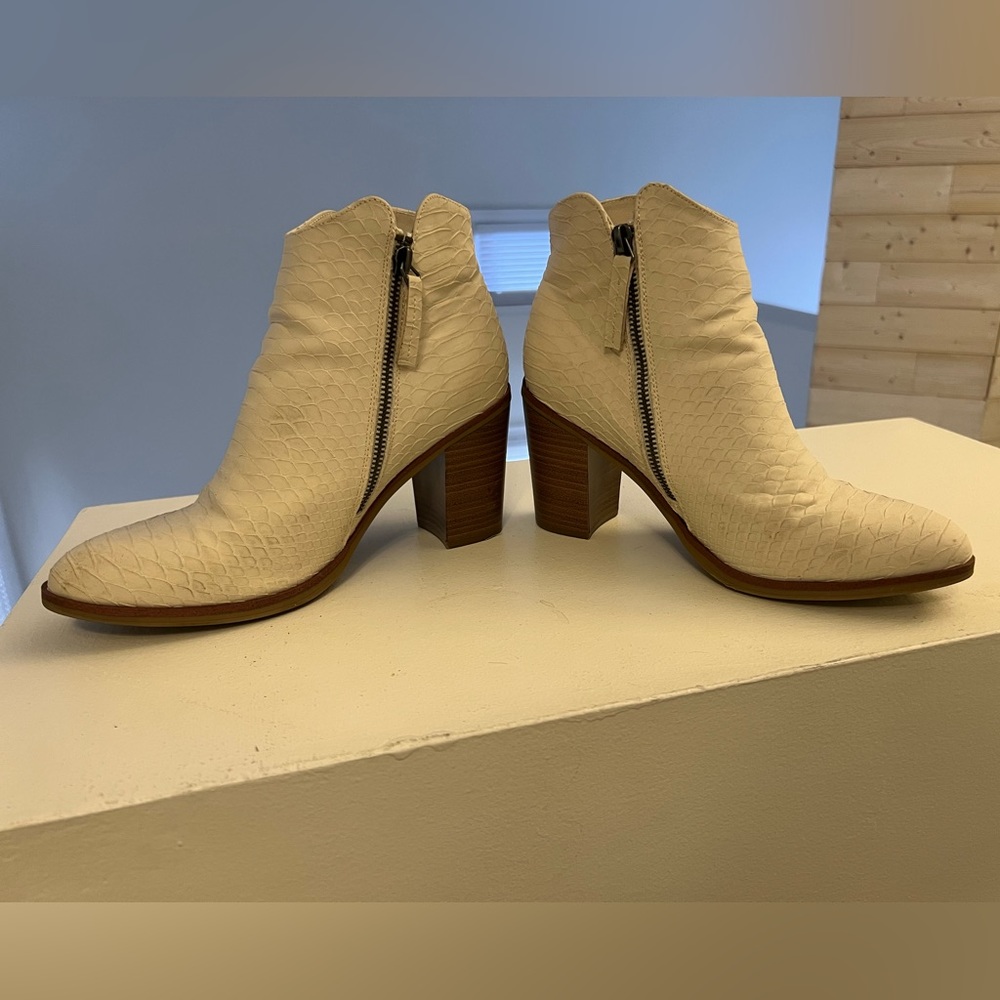 Cream Snake Print Ankle Boot